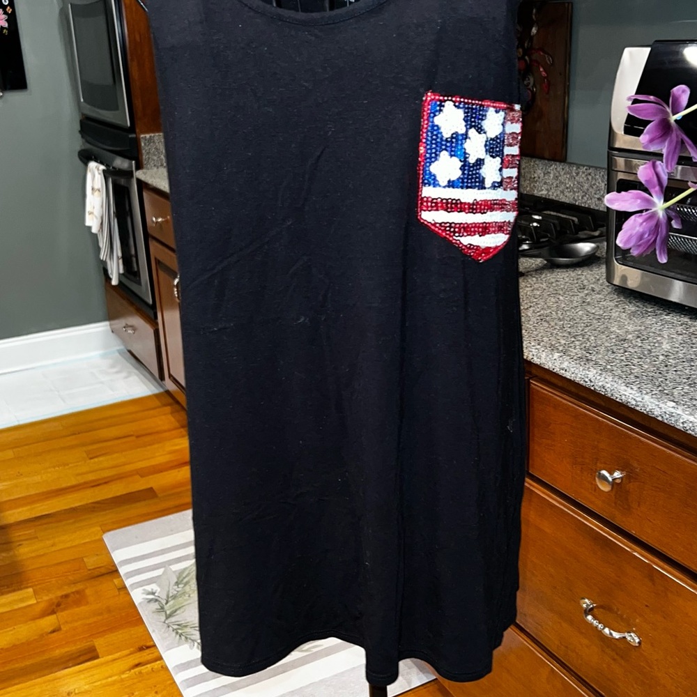 Acting Pro Black Tank Top, Soft Cotton with Flag Embellishment